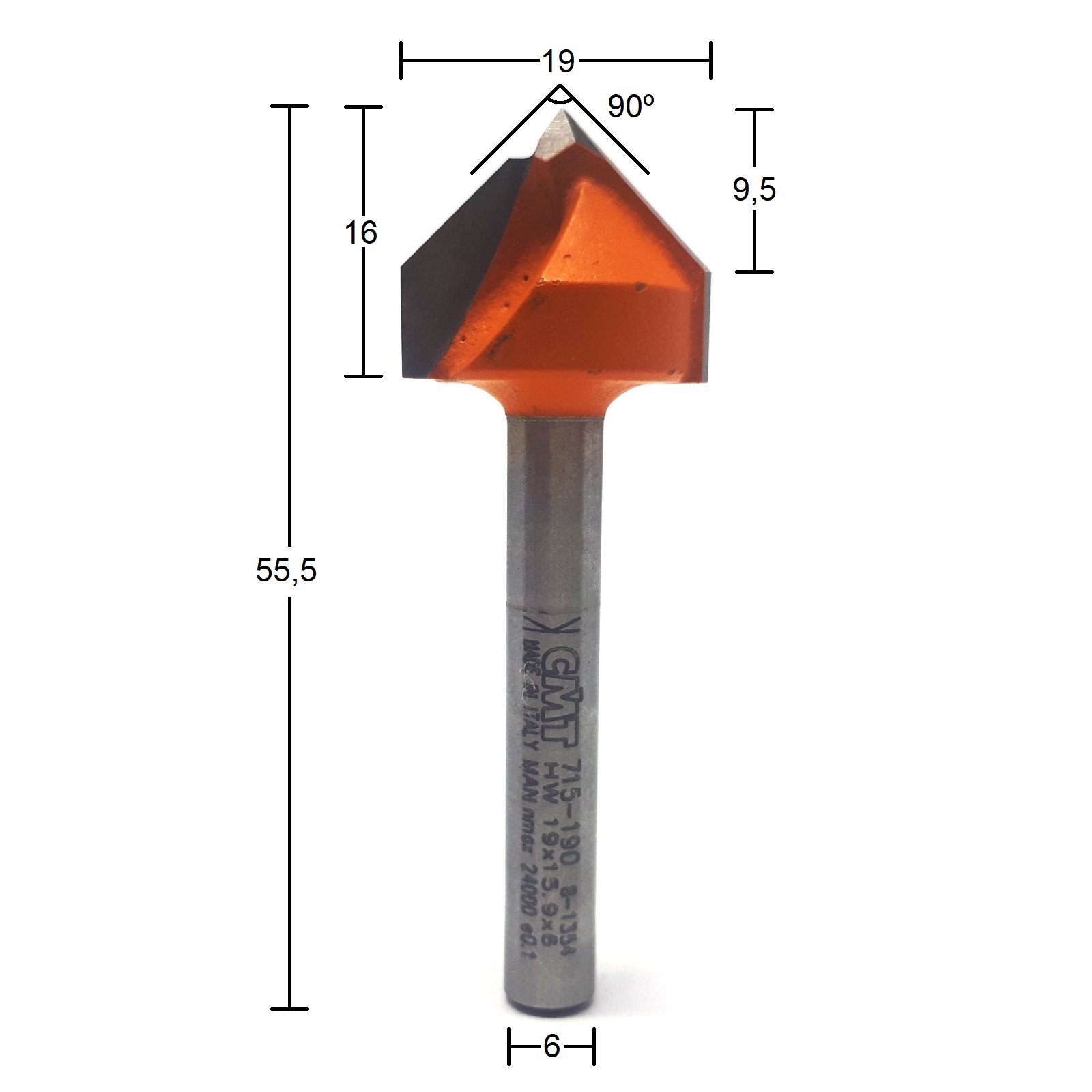 Fresa para Entalhar 90º HW Ø19x16mm - marca CMT - Cód. 715.190.11